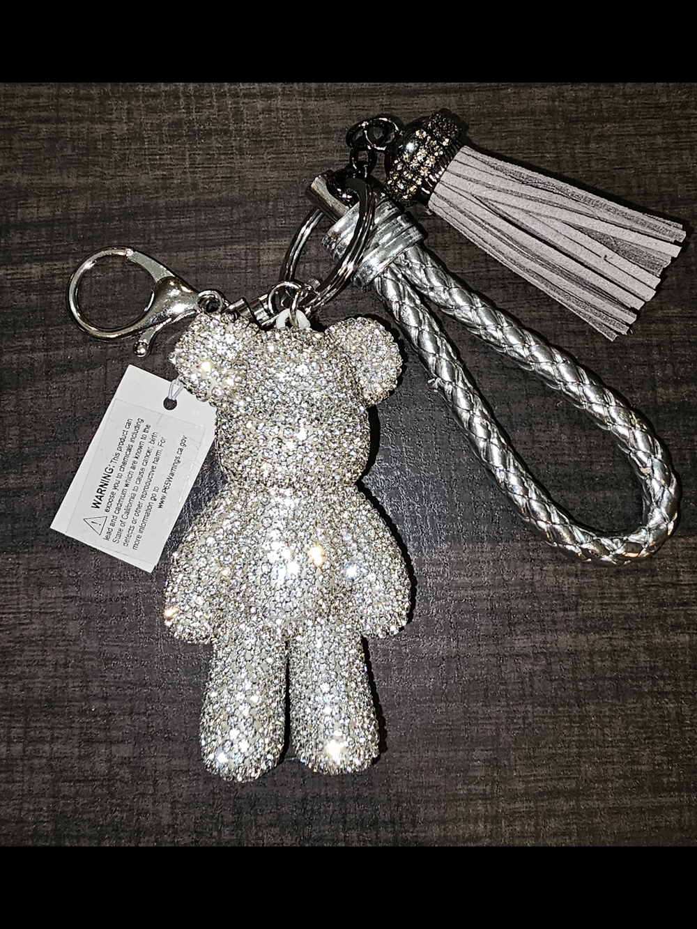 Sparkling Crystal Teddy Bear Keychain with Silver Tassel